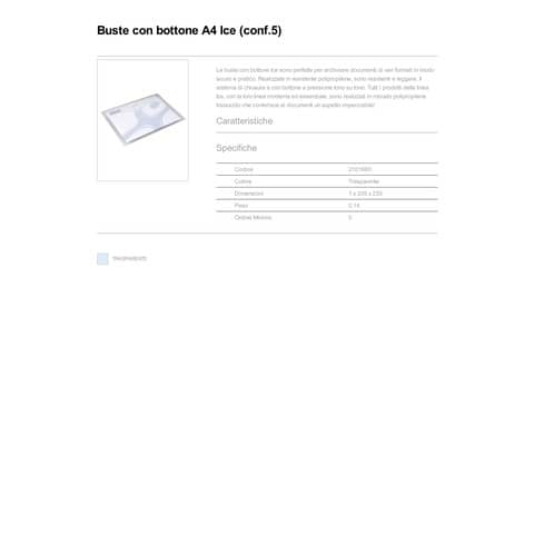 Busta trasparente con bottone Rexel Ice A4 trasparente conf. da 5 pezzi - 2101660